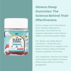 GLOWCO Sleep Gummies kids bottle suggests family-friendly bedtime support.