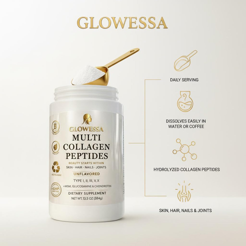 Glowessa collagen powder added to coffee for a smooth, flavor-neutral boost