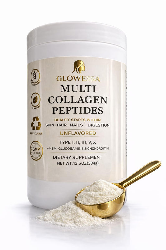 Glowessa collagen powder scoop shows easy measurement for daily use
