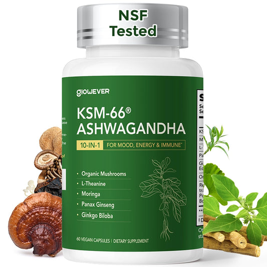GlowEver Ashwagandha KSM-66 bottle for calm mood and steady energy.