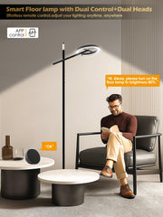 GLOWRIUM dual-head floor lamp with adjustable head for reading.