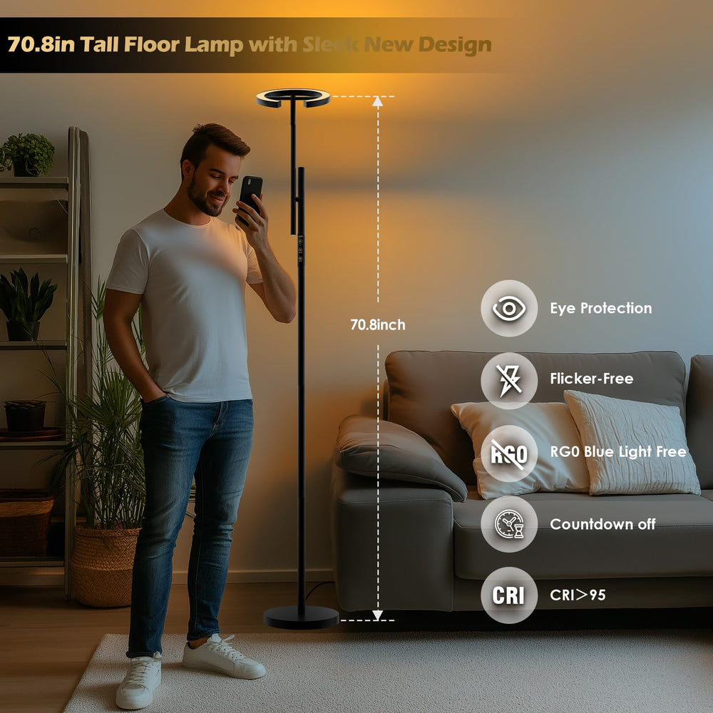 GLOWRIUM height-adjustable floor lamp reaches comfortable eye level