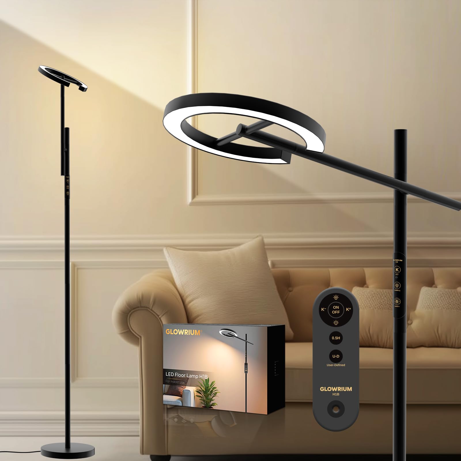 GLOWRIUM lamp in a living room setup for energizing daylight ambience