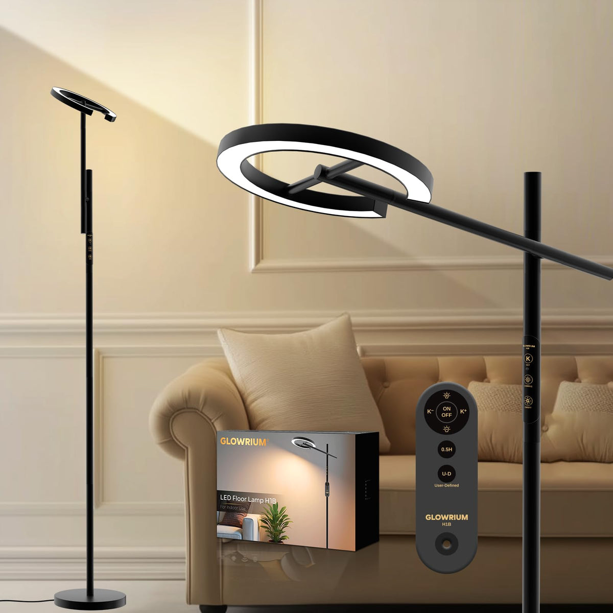 GLOWRIUM lamp in a living room setup for energizing daylight ambience
