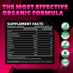 GlucoBio Creatine Monohydrate Gummies Raspberry close-up texture highlights chewy consistency.