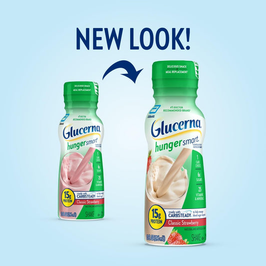 Pouring Glucerna Hunger Smart shake into a glass highlights an easy meal replacement option.