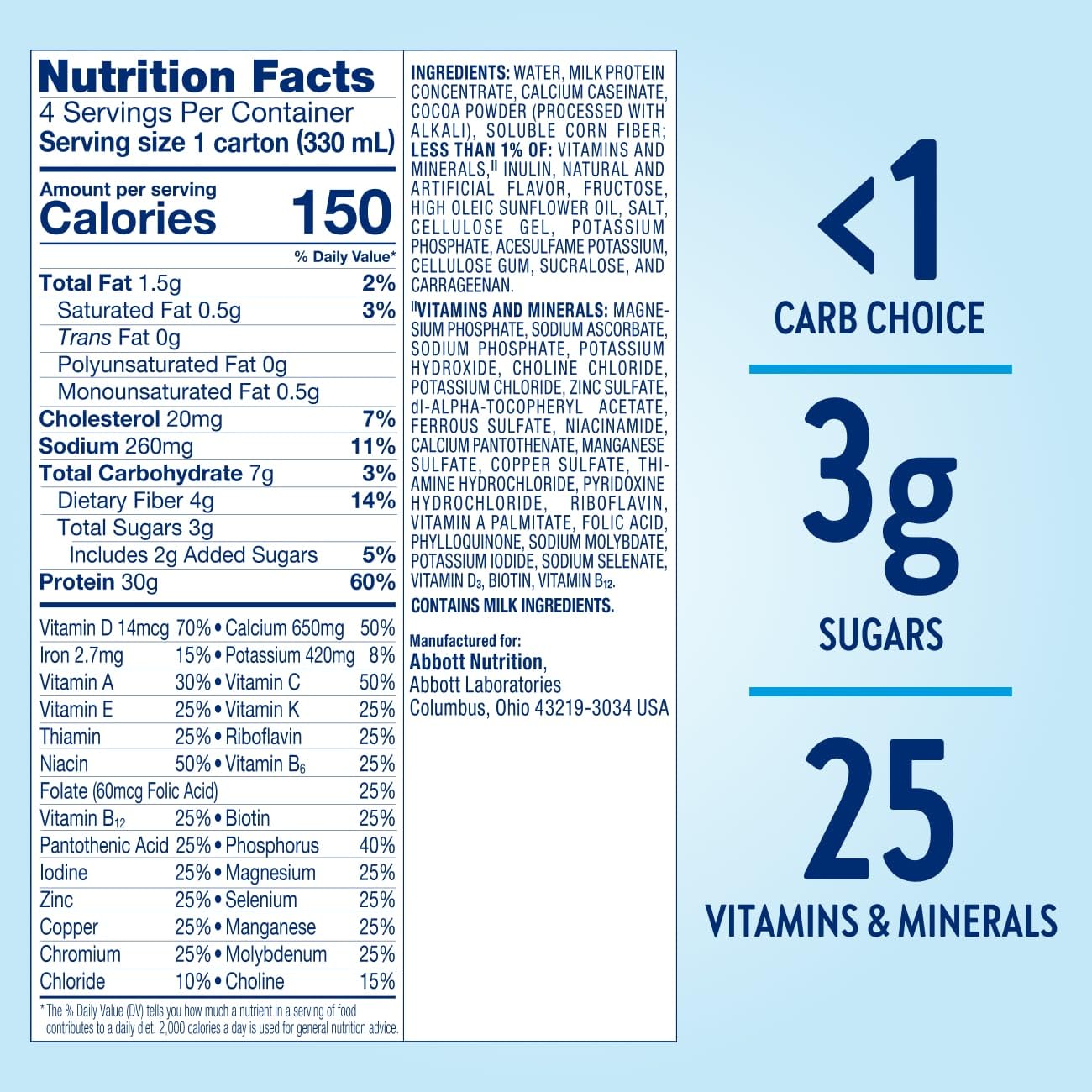 Glucerna Protein Smart chocolate label detail shows CARBSTEADY blend