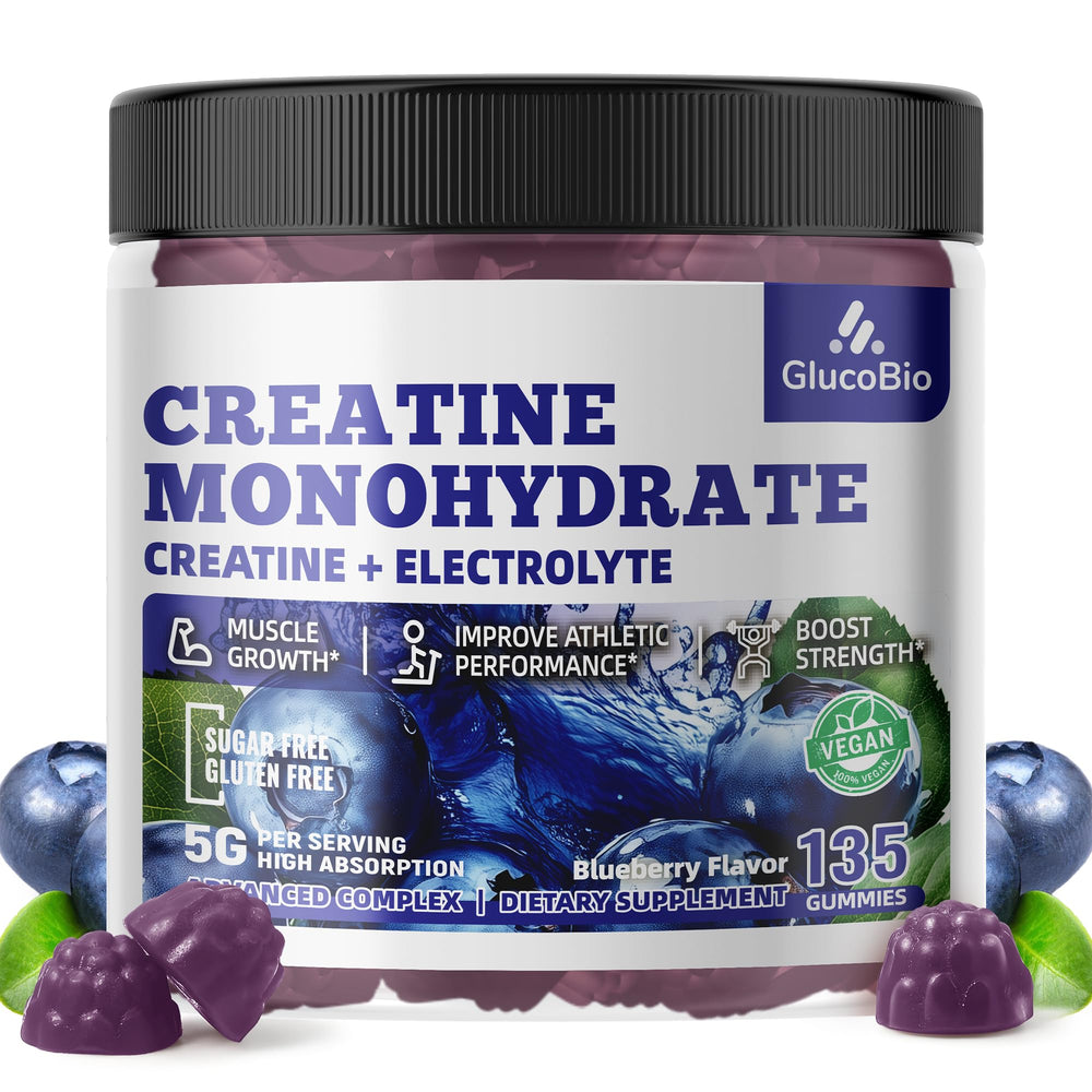 GlucoBio Creatine Gummies 135-count bottle showcases value-packed, long-term supplementation.