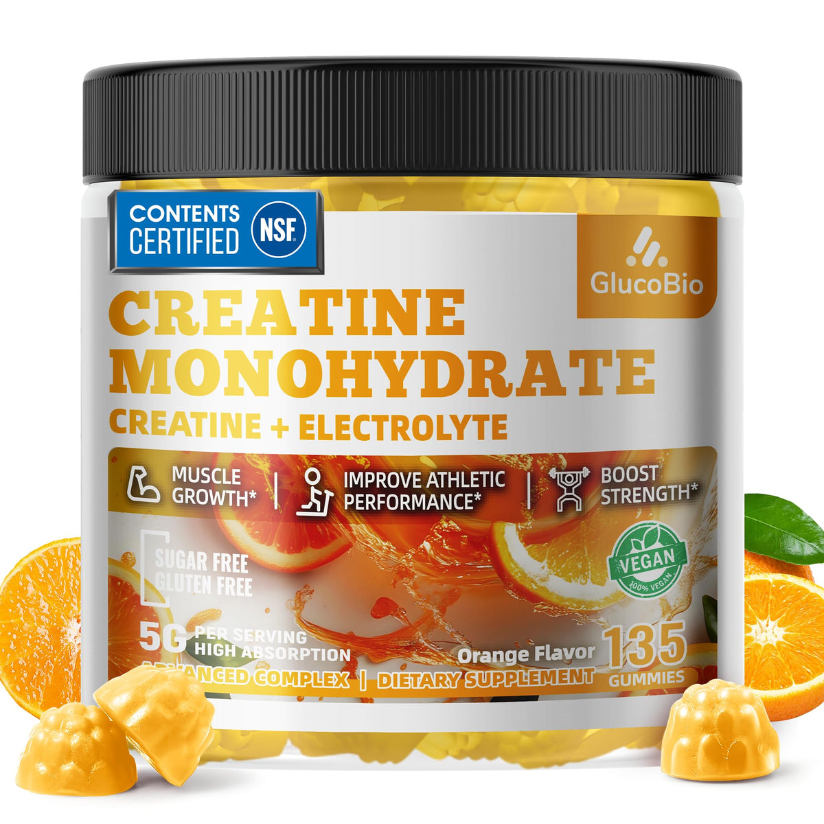 GlucoBio Creatine Monohydrate Gummies bottle for convenient pre-workout energy support.