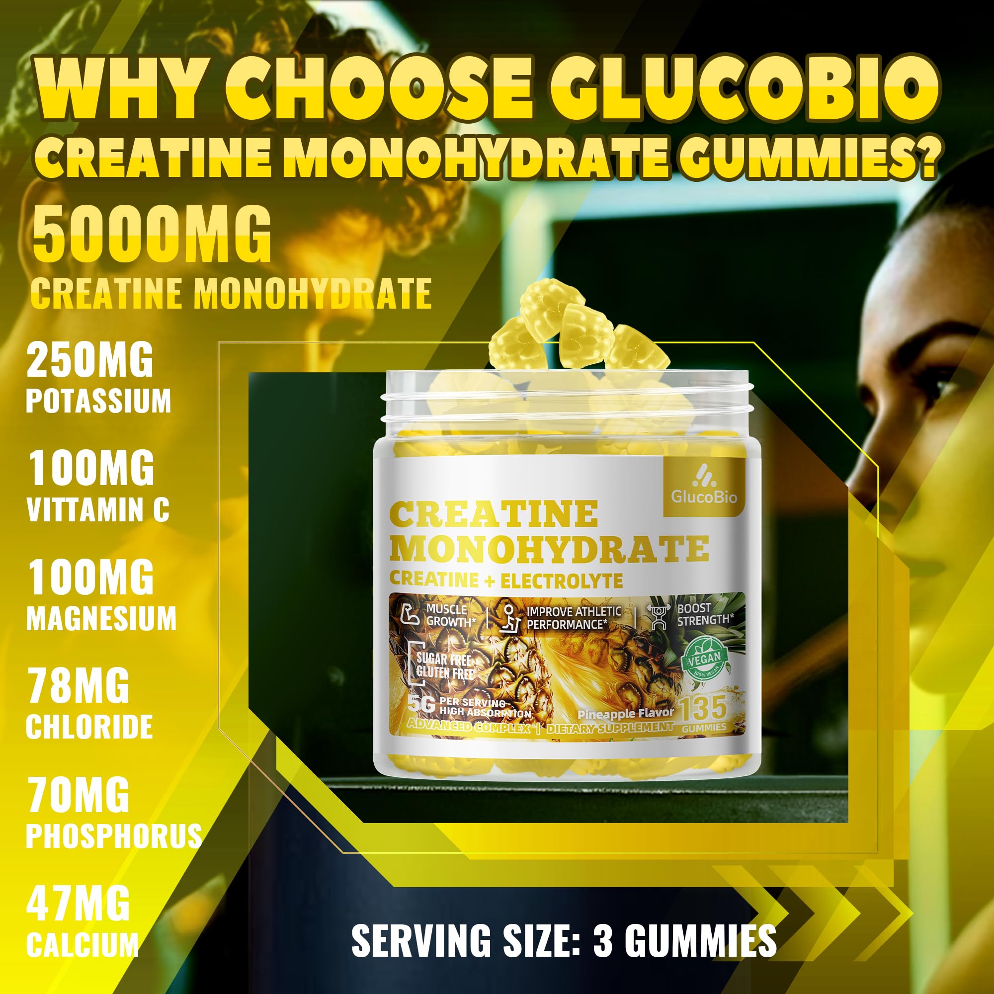 GlucoBio creatine gummies in pineapple flavor offer a tasty endurance boost