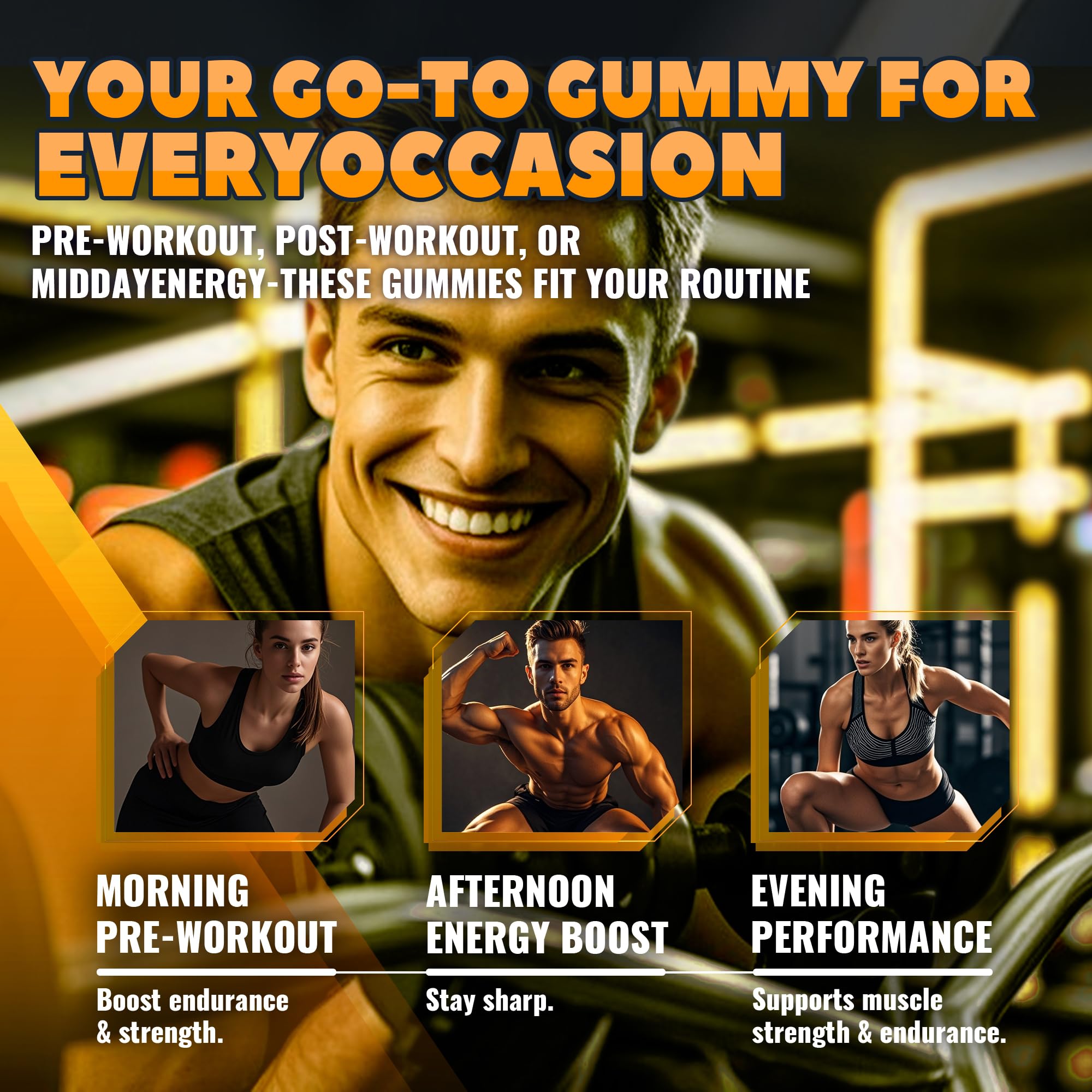 Close-up of GlucoBio orange electrolyte gummies reveals chewy texture and vibrant color.