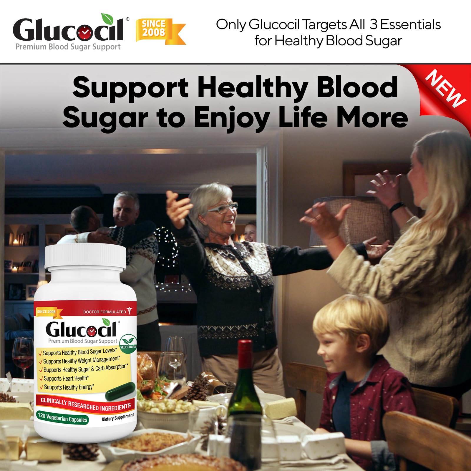 Glucocil heart health symbol on packaging indicates supportive benefits