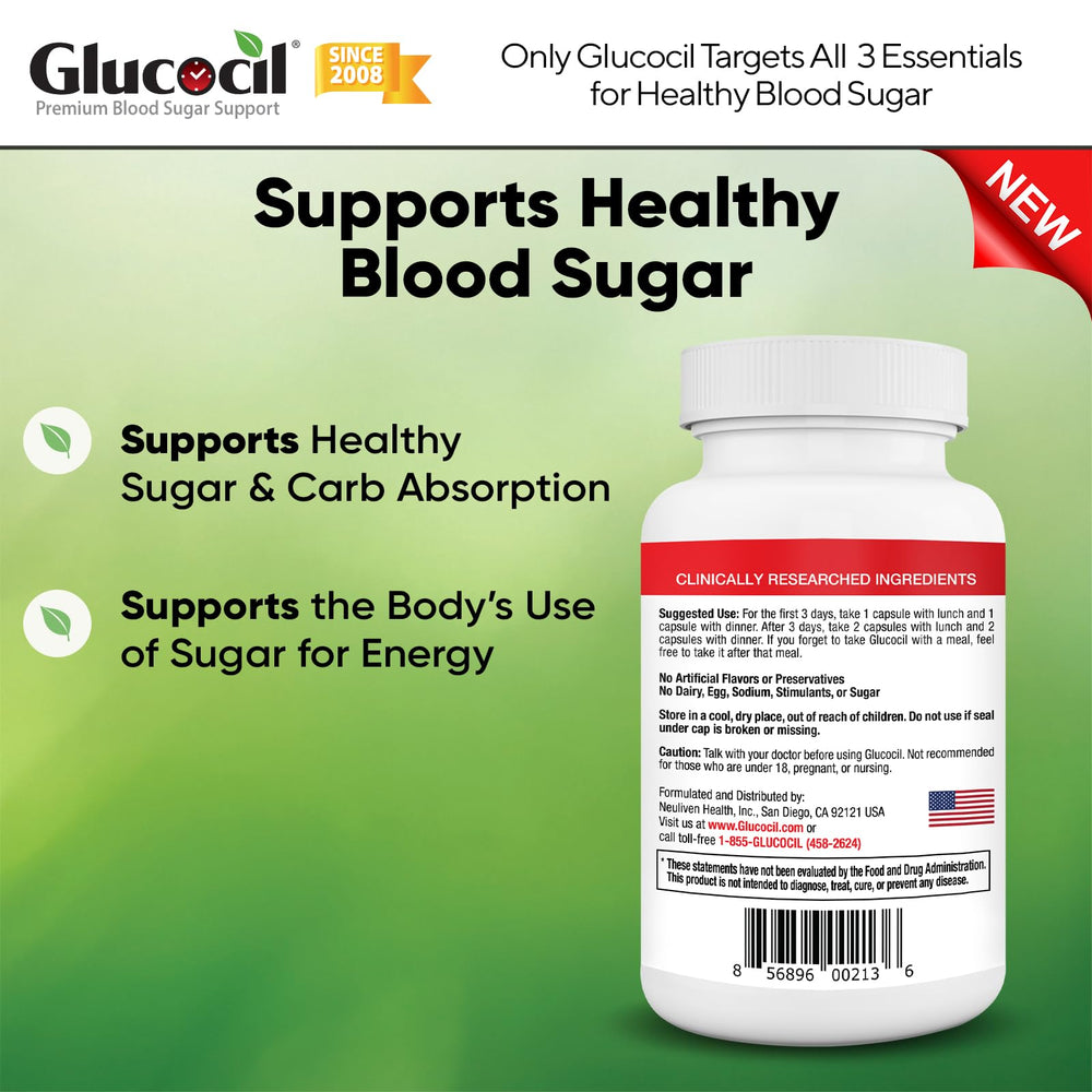 Glucocil vegetarian capsules pouring from bottle for convenient daily supplementation