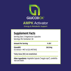 GlucodOX AMPK Activator packaging shows 60-capsule count.