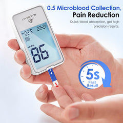 Glucoracy meter display with fast six-second result.