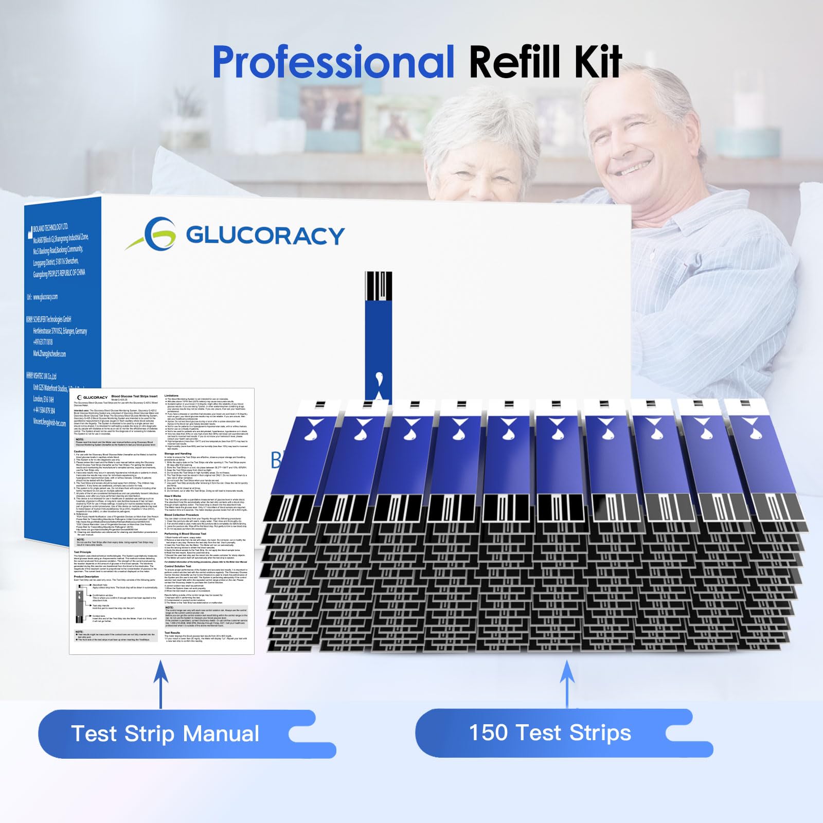 Glucoracy G-425-2/G-425 home testing kit setup