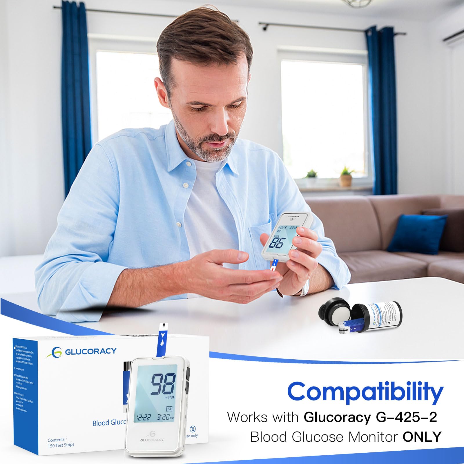 Glucoracy G-425-2/G-425 strip inserts compatible with the meter