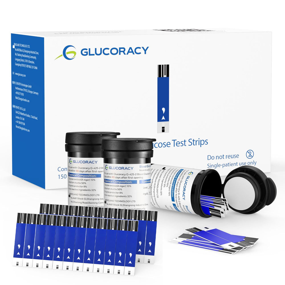 Glucoracy G-425 strips in bottle for easy at-home testing