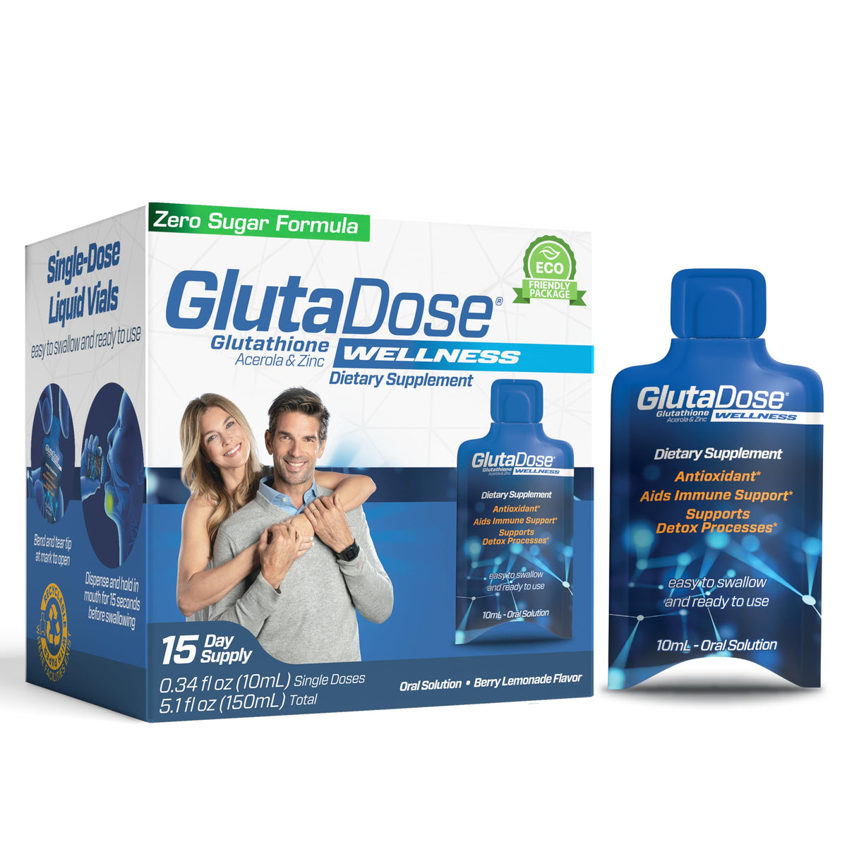 GlutaDose Lemon Berry Drops bottle on countertop supports daily immune wellness.