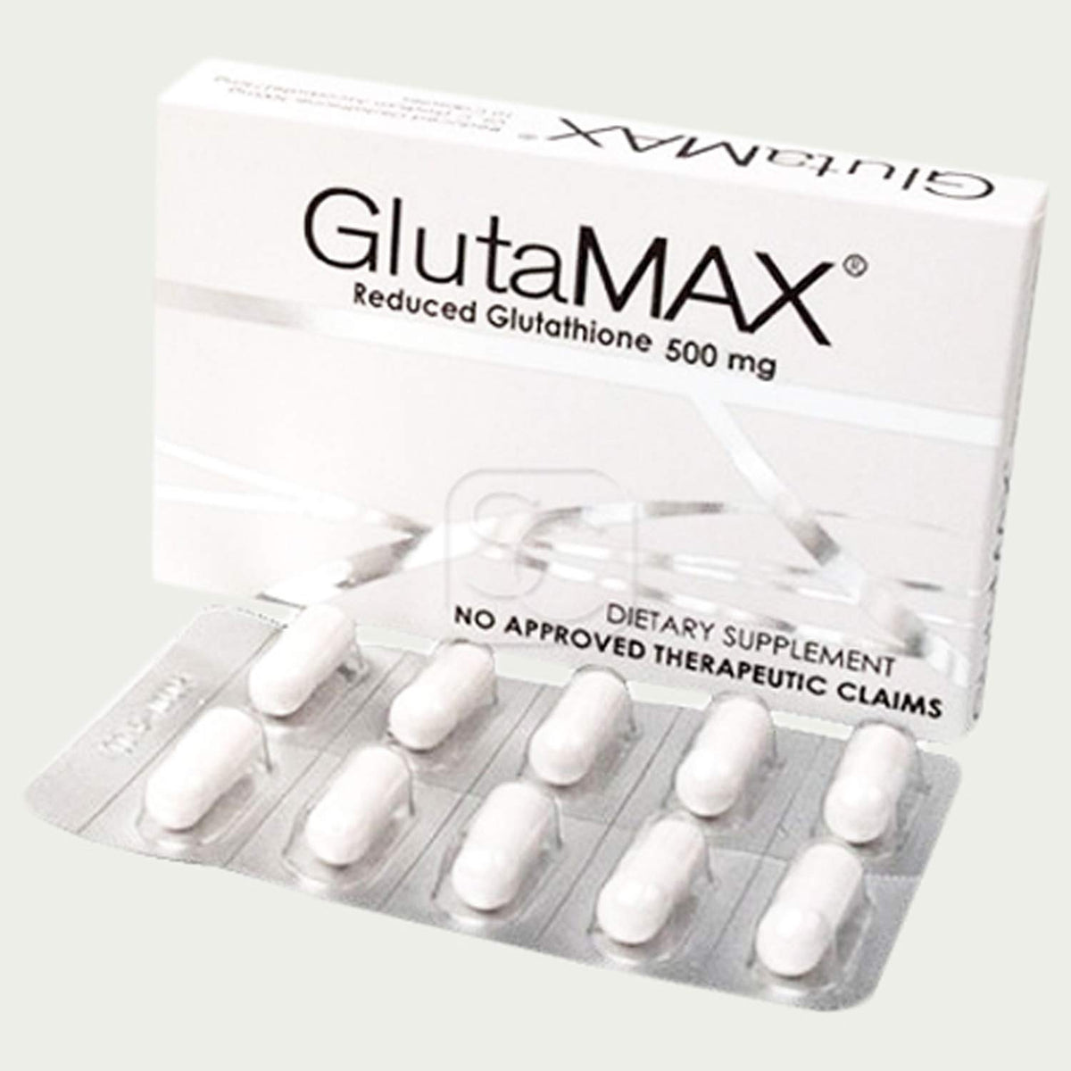 GlutaMAX bottle pour showing skin revitalization capsules for radiant, even-toned skin.