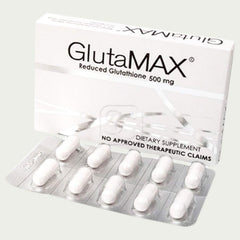 GlutaMAX bottle pour showing skin revitalization capsules for radiant, even-toned skin.