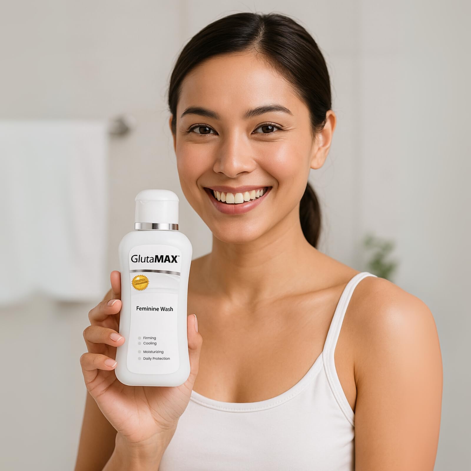 GlutaMAX application routine close-up showing gentle cleansing.