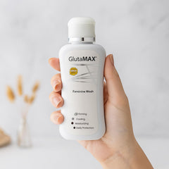 GlutaMAX ingredients view highlighting glutathione, tea tree, collagen for balanced skin.