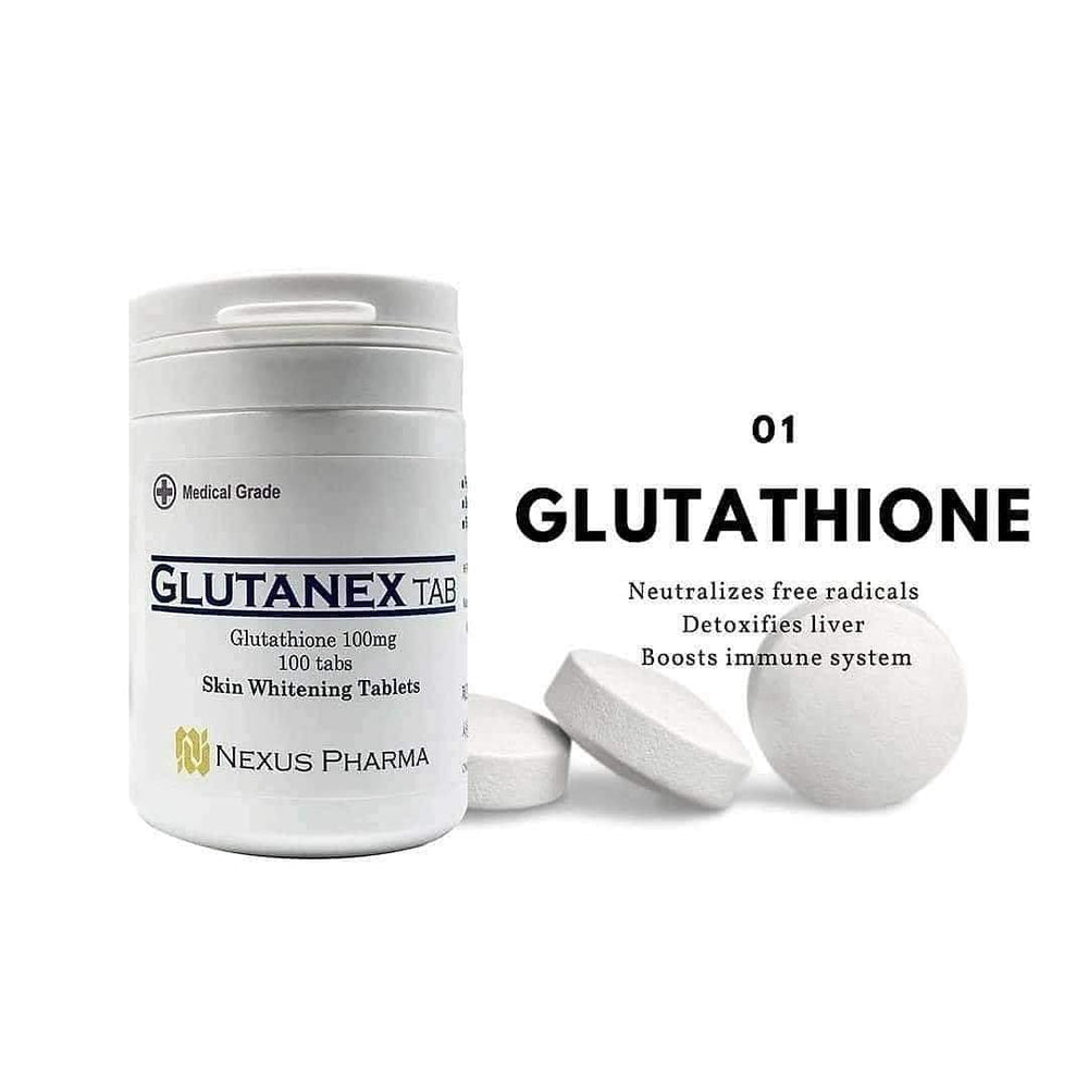 Glutanex Tab Glutathione tablets close-up ideal for skin support routines.