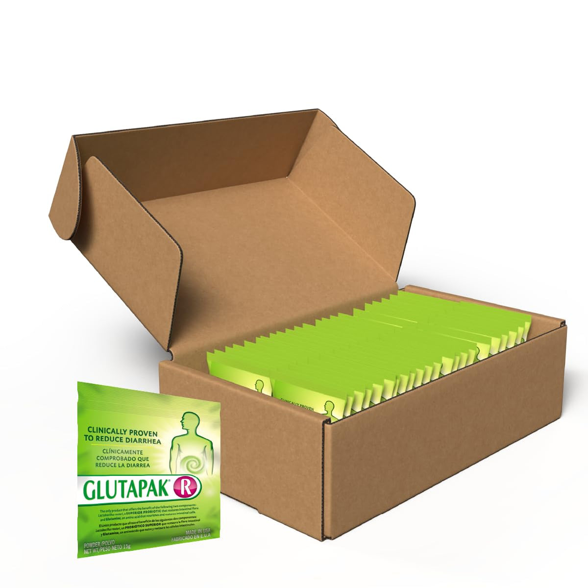 Glutapak Digestive Health Powder sachet pack supports gut barrier and microbiome balance.
