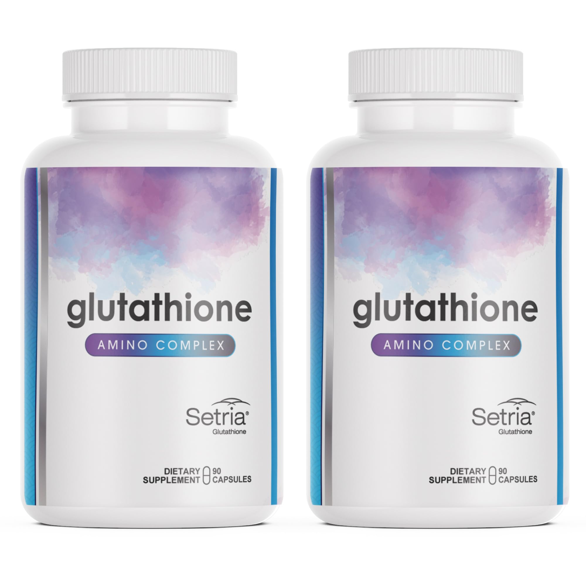 Glutathione Amino Complex bottle close-up showing easy-to-swallow capsules for daily antioxidant support.