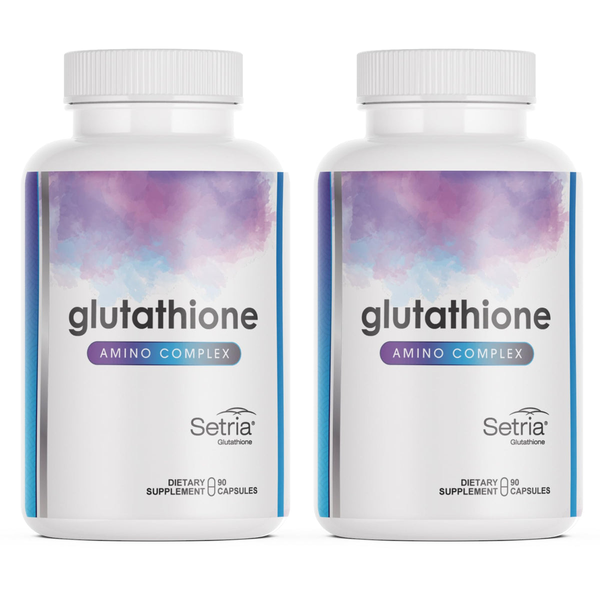 Glutathione Amino Complex bottle close-up showing easy-to-swallow capsules for daily antioxidant support.