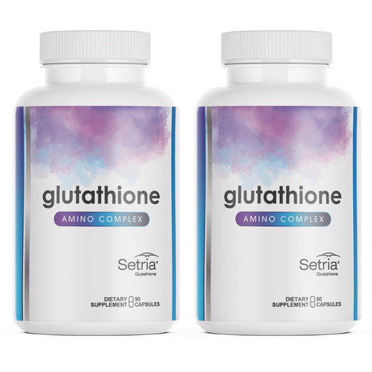 Glutathione Amino Complex bottle close-up showing easy-to-swallow capsules for daily antioxidant support.