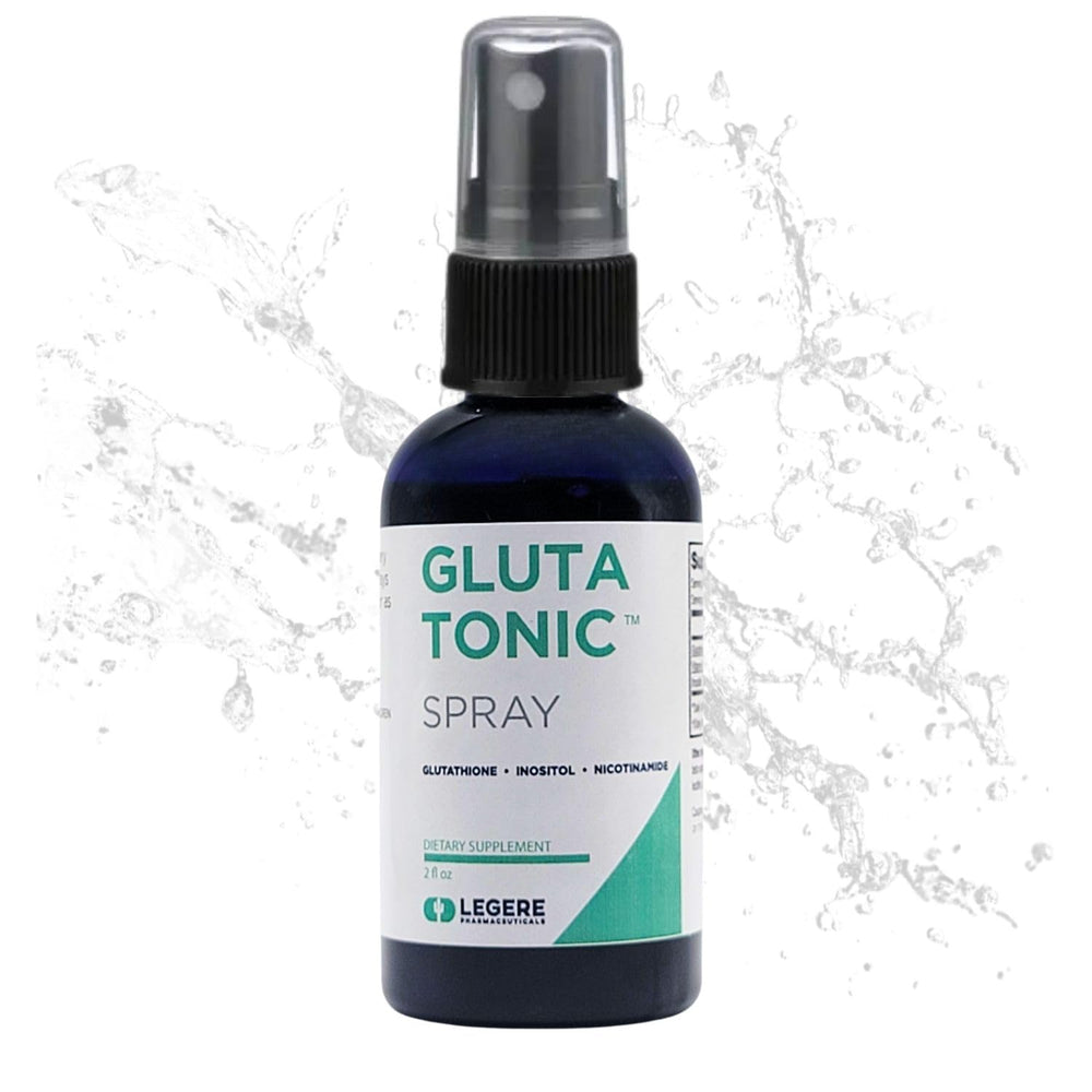 GlutaTonic Legere bottle-front showing portable daily wellness solution.
