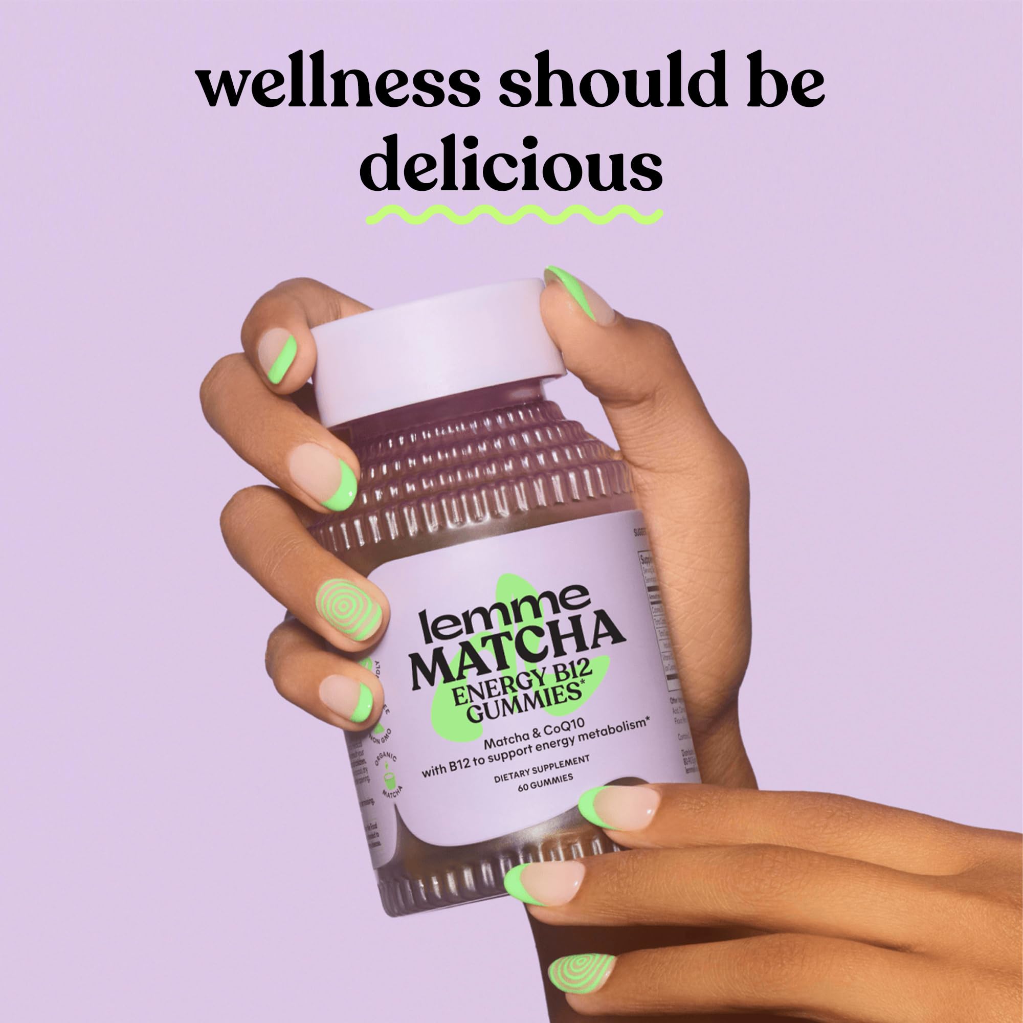 Gluten-free and non-GMO label on Lemme Matcha packaging.