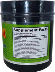 G.M.J Fibra 18 Super MAX powder closeup showing the label and ingredients