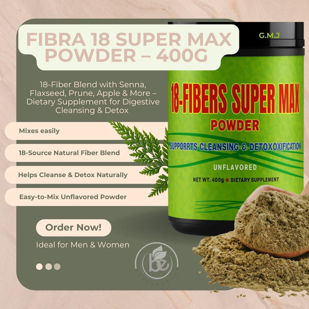 G.M.J Fibra 18 Super MAX powder scoop beside the container for easy measuring