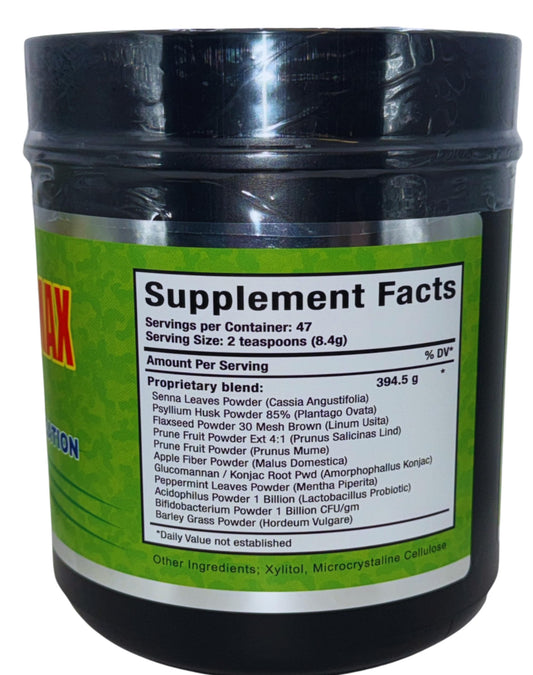 G.M.J FIBRA 18 unflavored powder being poured into a glass.