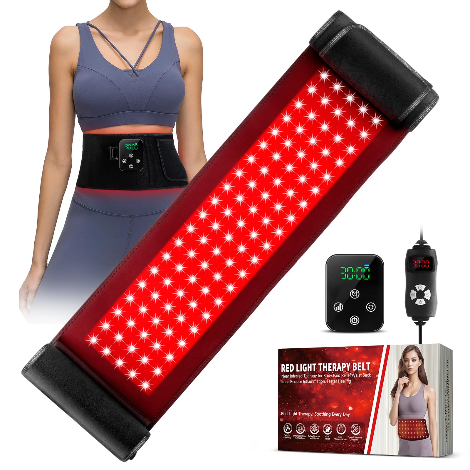 GMOWNW belt front view for full-body red light therapy coverage at home