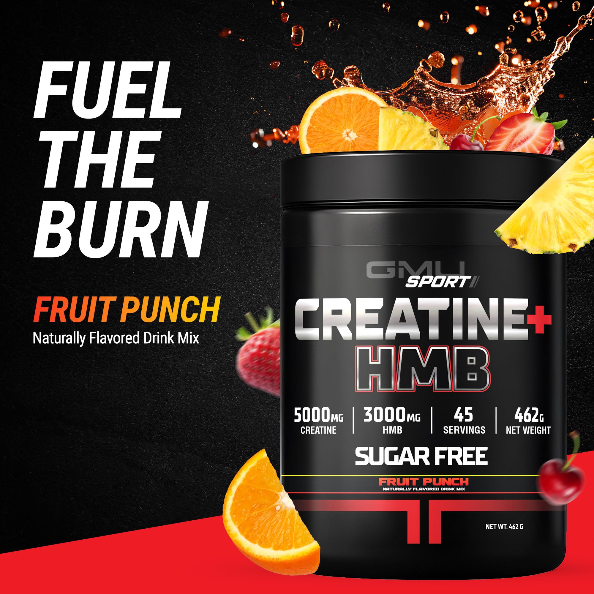 GMU SPORT Creatine HMB scoop highlighting easy daily use