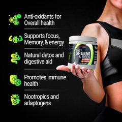 GMU SPORT Greens and Reds scoop blended into a smoothie for focus and energy