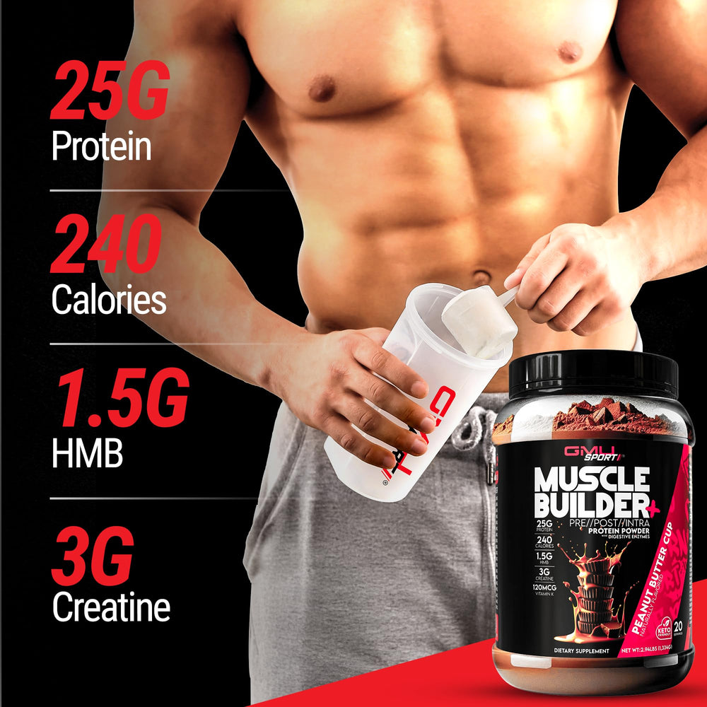 GMU SPORT Muscle Builder+ mixed shake in glass after training