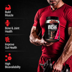 GMU SPORT Muscle Builder+ frothy shake served in a glass