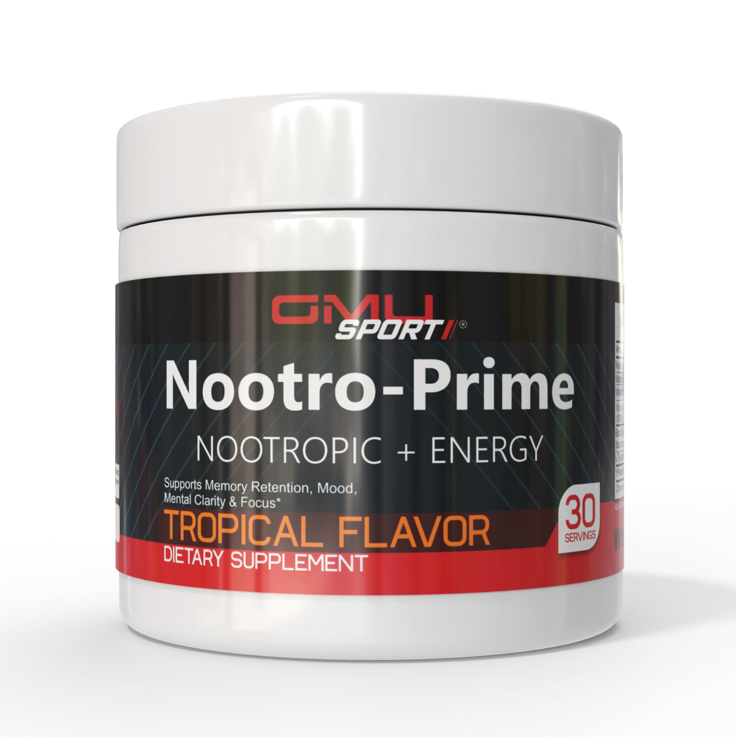 GMU SPORT Nootro-Prime bottle closeup for daily brain support and easy dosing