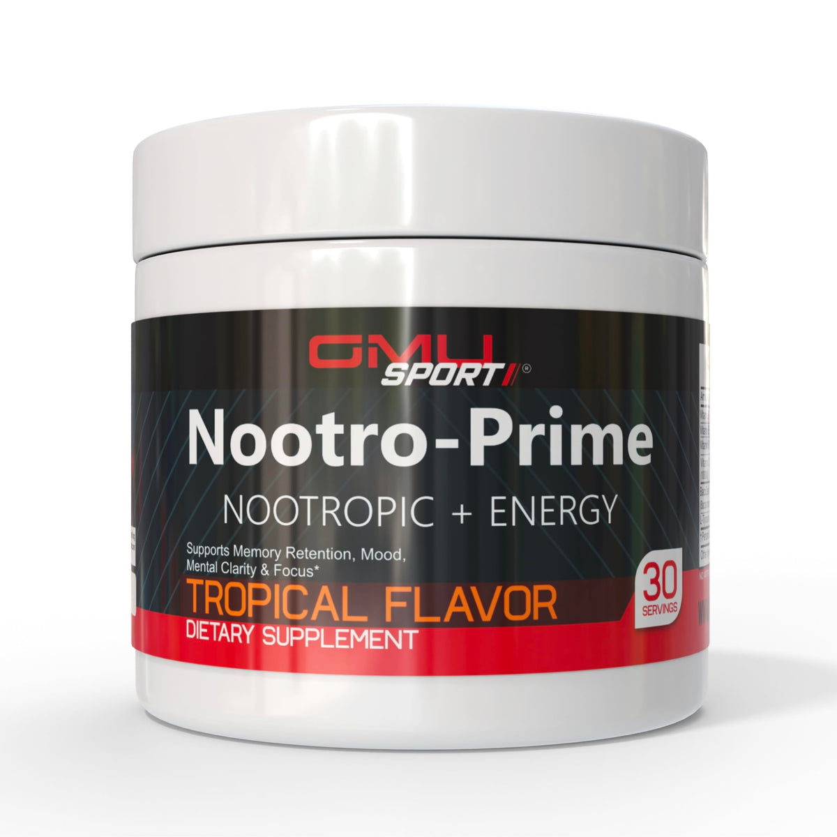 GMU SPORT Nootro-Prime bottle closeup for daily brain support and easy dosing