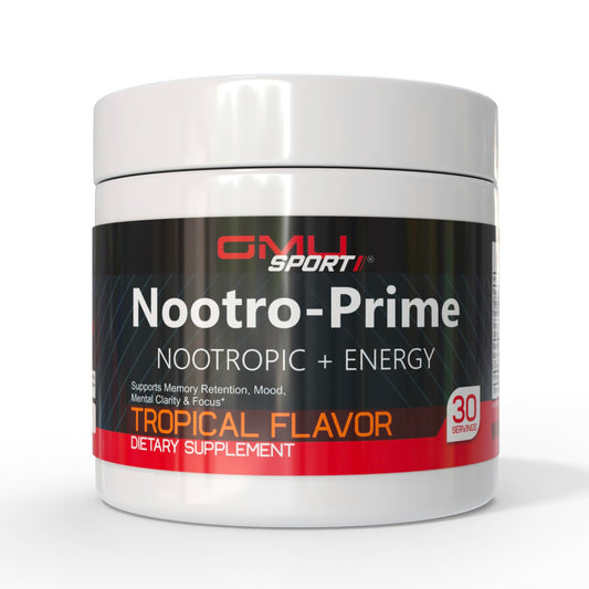 GMU SPORT Nootro-Prime bottle closeup for daily brain support and easy dosing