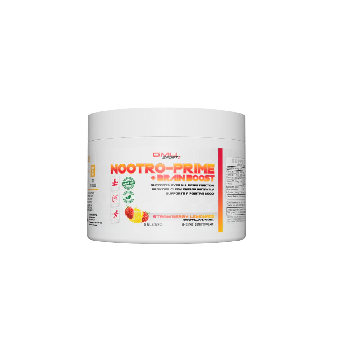 GMU SPORT Nootro-Prime bottle front highlighting brain-boosting formula for daily focus.