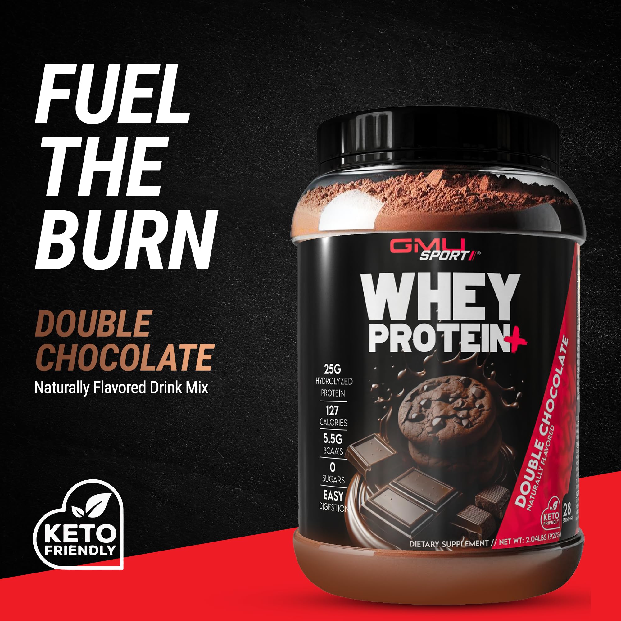GMU SPORT Whey Protein bottle shown for convenient on-the-go fueling.