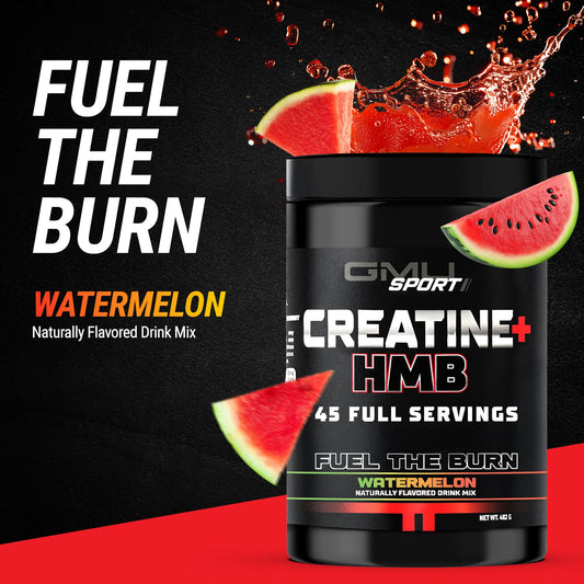 GMU SPORT Creatine 2.0 watermelon powder scoop demonstrates easy mixing.