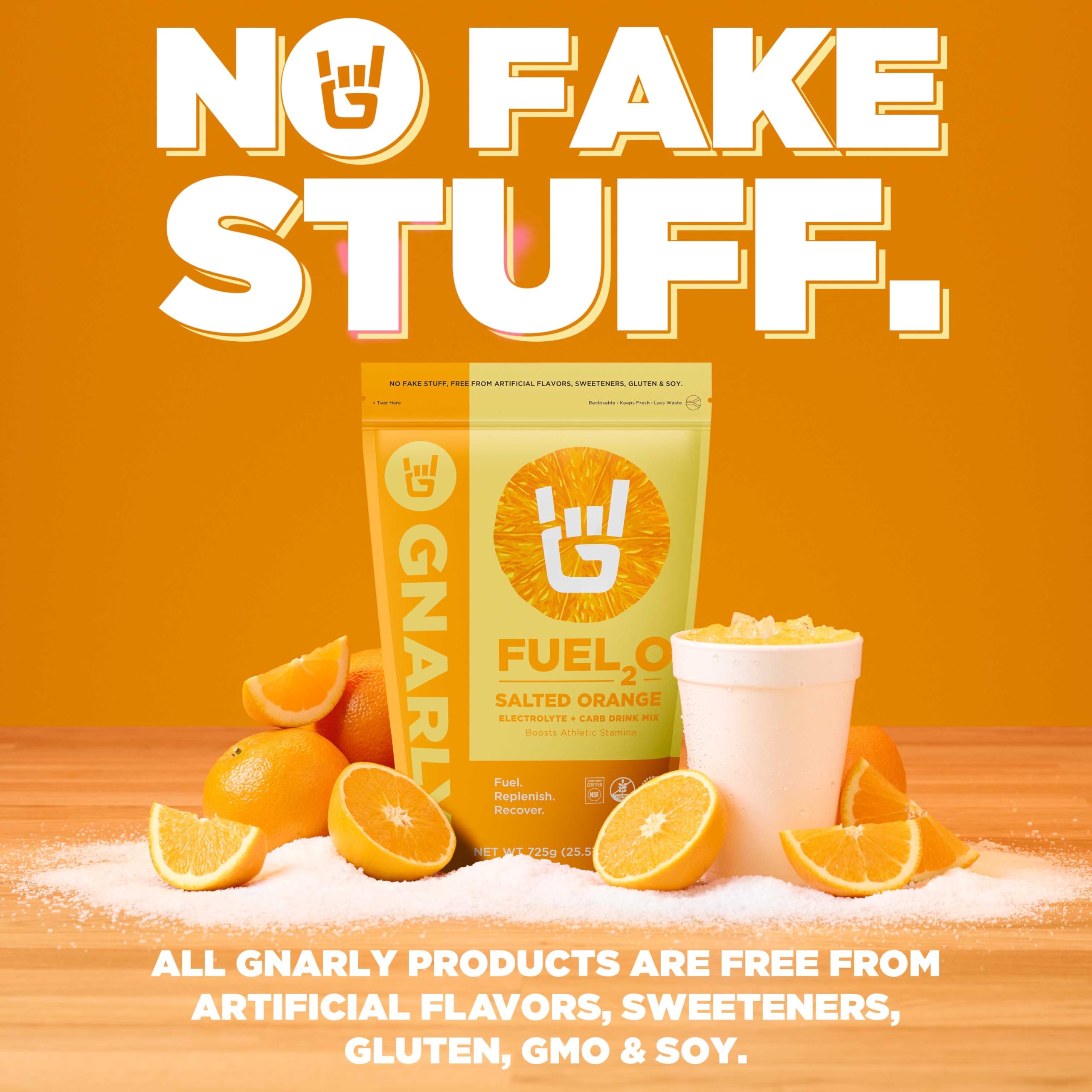 Ready to serve Gnarly Fuel2O Salted Orange Drank in a glass