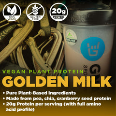 Gnarly Golden Milk shake being poured into glass for creamy plant-based boost